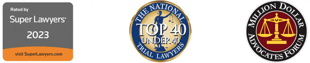 Badges - Super Lawyers, National Top 40 Under 40 Trial Lawyers, Million Dollar Advocates Forum